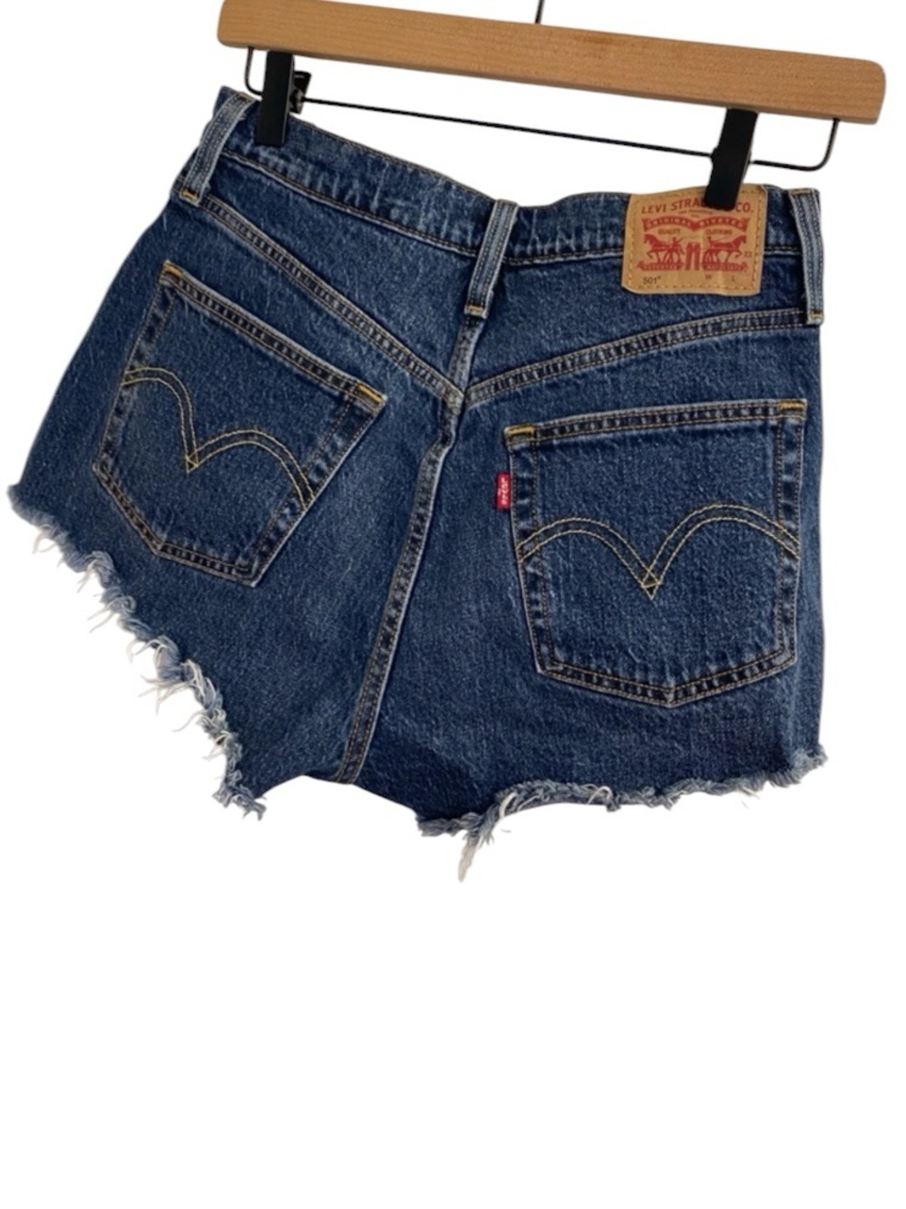 Y2K Levi's Dark Blue Distressed Cutoff Denim Shorts Vintage Button Front Size 27